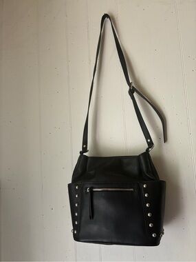 NWT Nicole by Nicole Miller Sydney Bucket Bag Black Studded Crossbody Purse